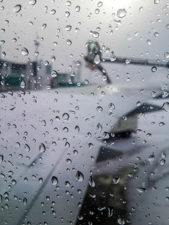 Drops of water clinging to the airplane .の写真素材