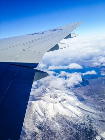 Top view from the airplane window, ocean blueの写真素材