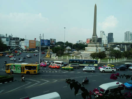 BANGKOK, THAILAND - Nov,18 2019: A beautiful view of Victory Monument - One of Bangkok's major traffic intersections.のeditorial素材