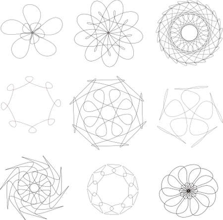 Coloring:Set of  Flower isolated on white background. logo company. stylized geometric linear contour icon. element template. -  illustrationの写真素材