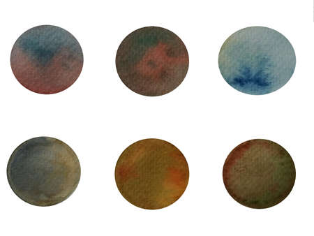 Set/Collection of abstract watercolor circle isolated on white background. Colorful round blots. Watercolor stains. watercolor hand drawn painting - Illustrationの写真素材