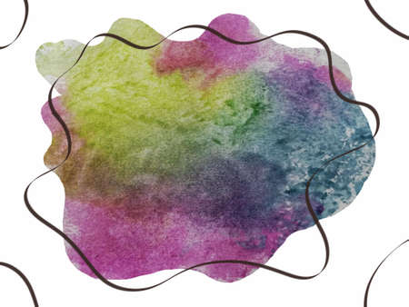 Abstract modern colorful watercolor hand drawn brush stroke painting on paper texture and digital curved lines shape drawing, copy space for text - illustrationの写真素材