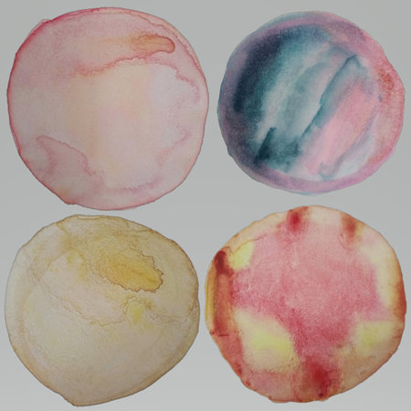 Abstract watercolor colorful circle isolated. Colorful hand drawn organic round blot painting â Element Illustrationの写真素材