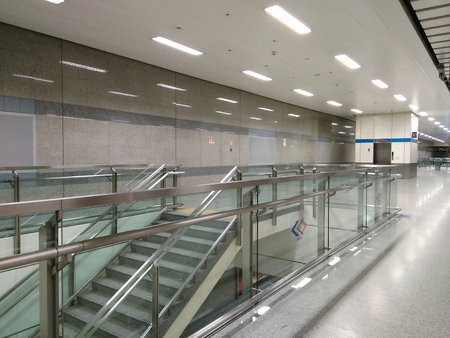 Closeup,Escalator in a modern  MRT subway station office buildingの写真素材