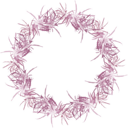 frame of pink and purple flowers with leaves. Natural pattern border frame isolated with copy space for text, pic, info. Decorative border illustrationの写真素材