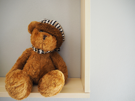 Teddy bear sit on shelfの写真素材