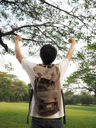 Traveler in the forestの写真素材