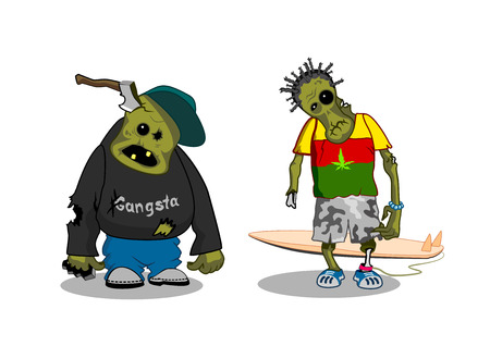gangster and surfer cartoon zombiesのイラスト素材