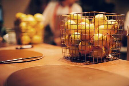 Lemons on the bar table for cookingの写真素材