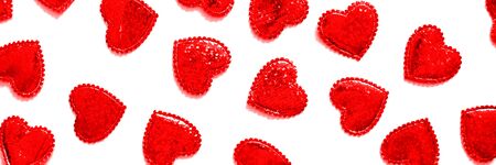 A lot of sparkling hearts together on white backgroundの写真素材