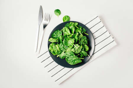 A plate of spinach view from above, healthy food detox dietの写真素材