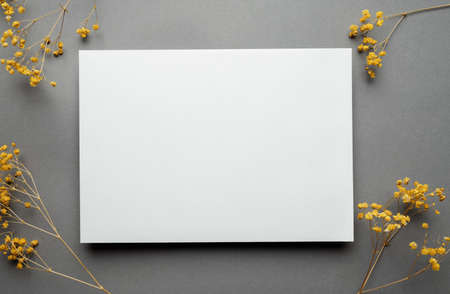 Greeting card with dry twigs decorations top view