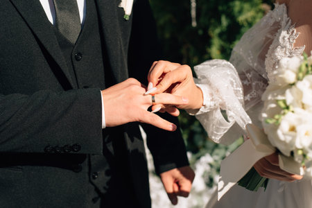 newlyweds exchange rings, wedding ceremony. High quality photoの写真素材