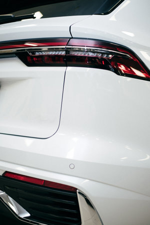 Closeup of car tail light on a white car. High quality photoの写真素材