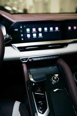 multimedia panel in a fashionable car. High quality photoの写真素材