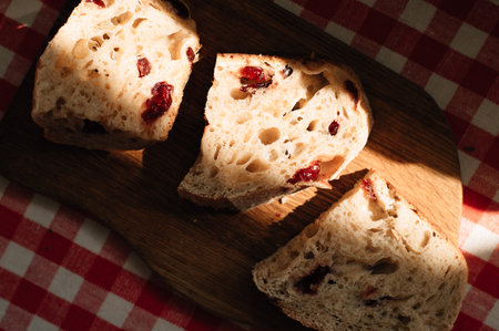 homemade cranberry bread on a board. High quality photo