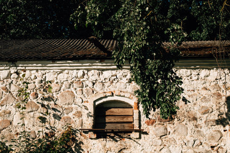 seamless ashlar old stone wall texture backgroundの写真素材
