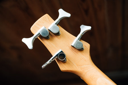 guitar tuning pegs on a dark backgroundの写真素材