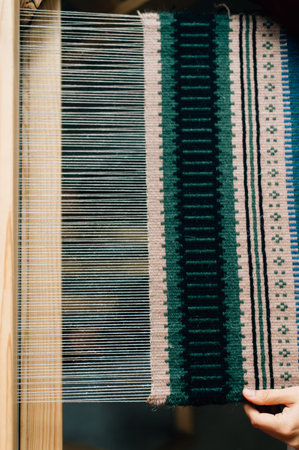 Weaving shuttle on the warpの写真素材