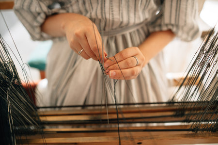 close up of weaving loom parts