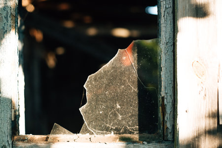 broken window glass in an old house. High quality photoの写真素材