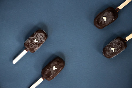 popsicle ice cream on blue background. High quality photoの写真素材