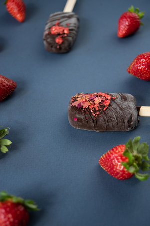 chocolate ice cream with strawberries. High quality photoの写真素材