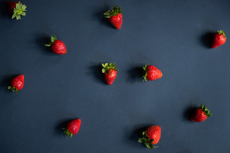 A view from above on delicious and juicy strawberriesの写真素材