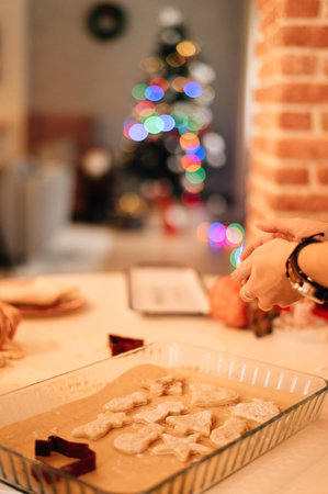 children bake gingerbread cookies at home. High quality photo