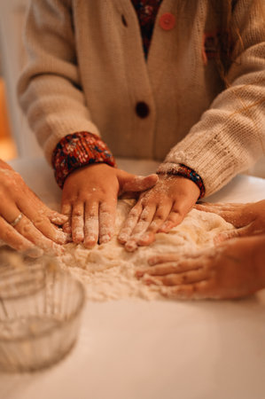 children bake gingerbread cookies at home. High quality photoの写真素材