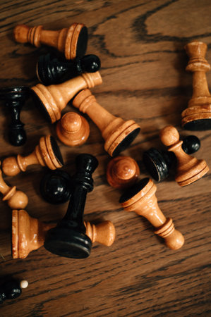 wooden chess on wooden surface. High quality photoの写真素材