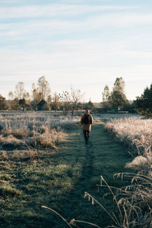 a man walks along a path. High quality photoの写真素材