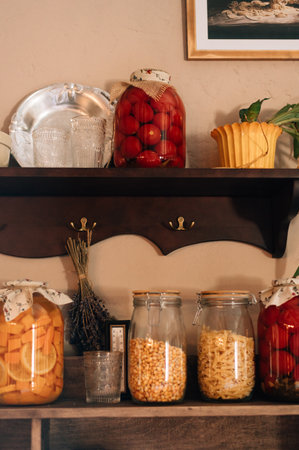 jars of preserves on the shelves. High quality photoの写真素材
