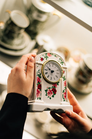 vintage porcelain alarm clock. High quality photoの写真素材