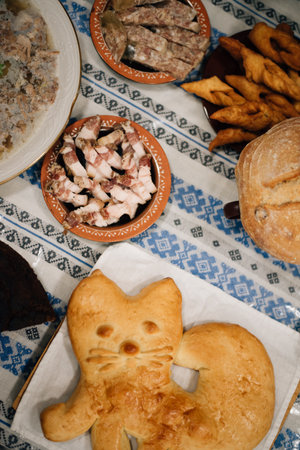 rich village table, bread. High quality photoの写真素材
