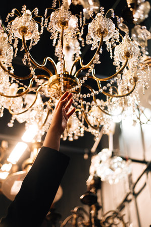 vintage chandelier with lots of crystals. High quality photoの写真素材