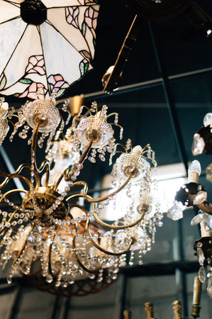 vintage chandelier with lots of crystals. High quality photoの写真素材