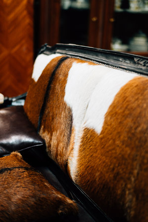 sofa covered with animal skin and furの写真素材