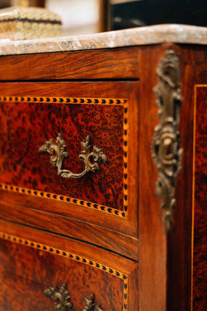 Vintage Chest of Drawers with Carved Wood. High quality photoの写真素材