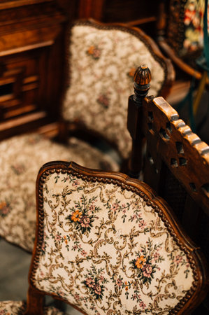 Vintage chair with carved back. High quality photoの写真素材