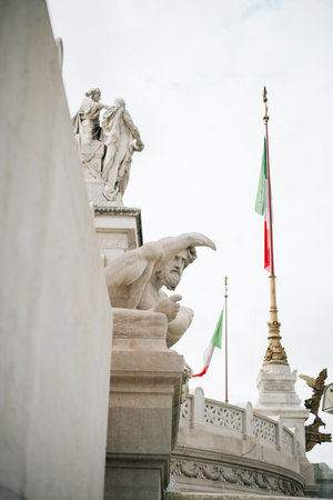 Fountain with a sculpture of a man in Rome.の写真素材