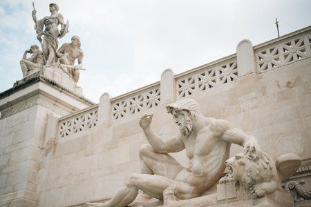 Fountain with a sculpture of a man in Rome. High quality photoの写真素材
