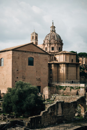 Church of the Most Holy Name of Mary at Trajan Forum in Rome, Italy. High quality photoの写真素材