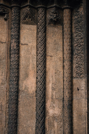 Textured antique wall with bas-reliefs. High quality photoの写真素材