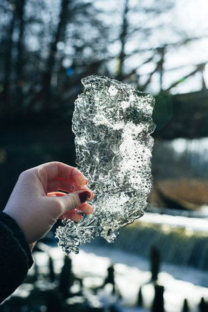 Ice floe in hand in the sun. High quality photoの写真素材