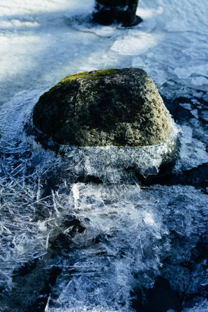 Large rock and broken ice. High quality photoの写真素材