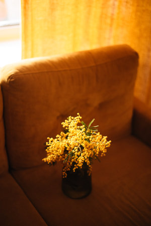 bouquet of mimosa in a vase. High quality photoの写真素材