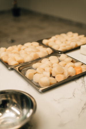 Raw scallops ready for cooking. High quality photoの写真素材