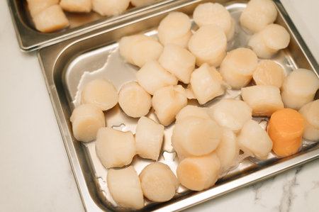 Raw scallops ready for cooking. High quality photoの写真素材