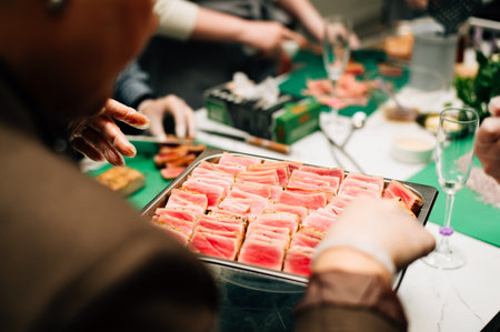 Rarely roasted tuna steaks close-upの写真素材